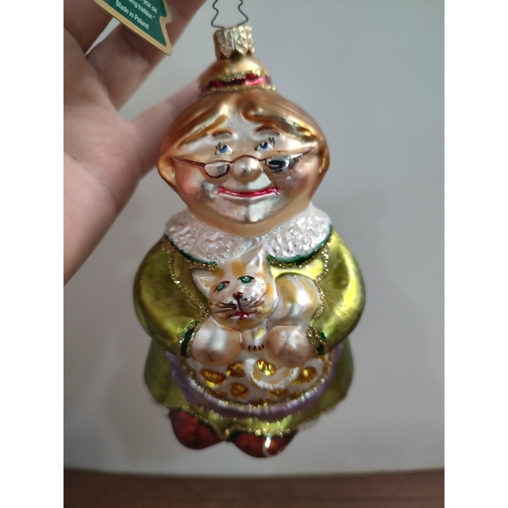 Whitehurst Blown Glass Grandma With Cat Apron Made In Poland B13
